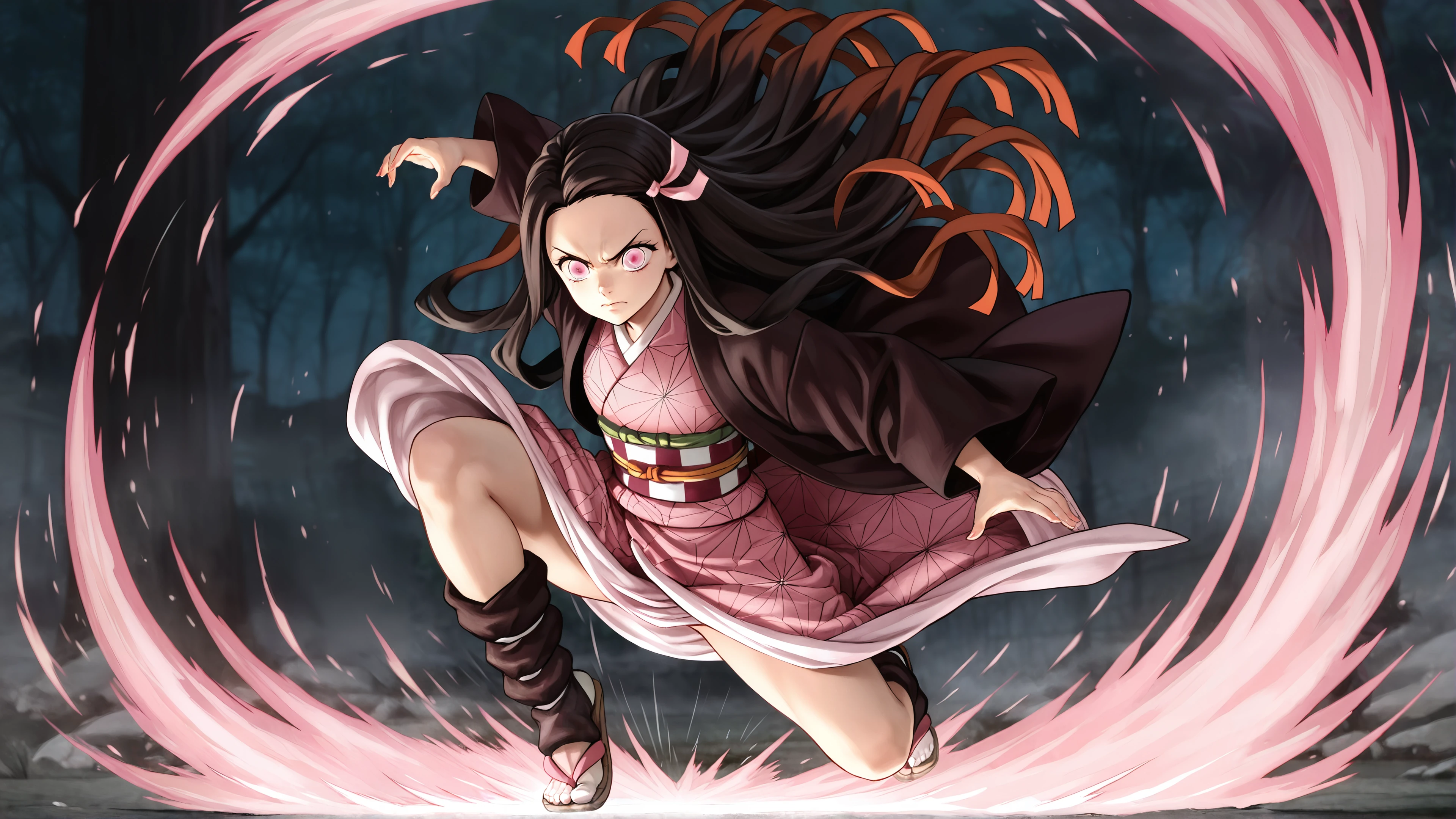 nezuko kamado action, demon slayer action wallpaper, nezuko desktop 4k
