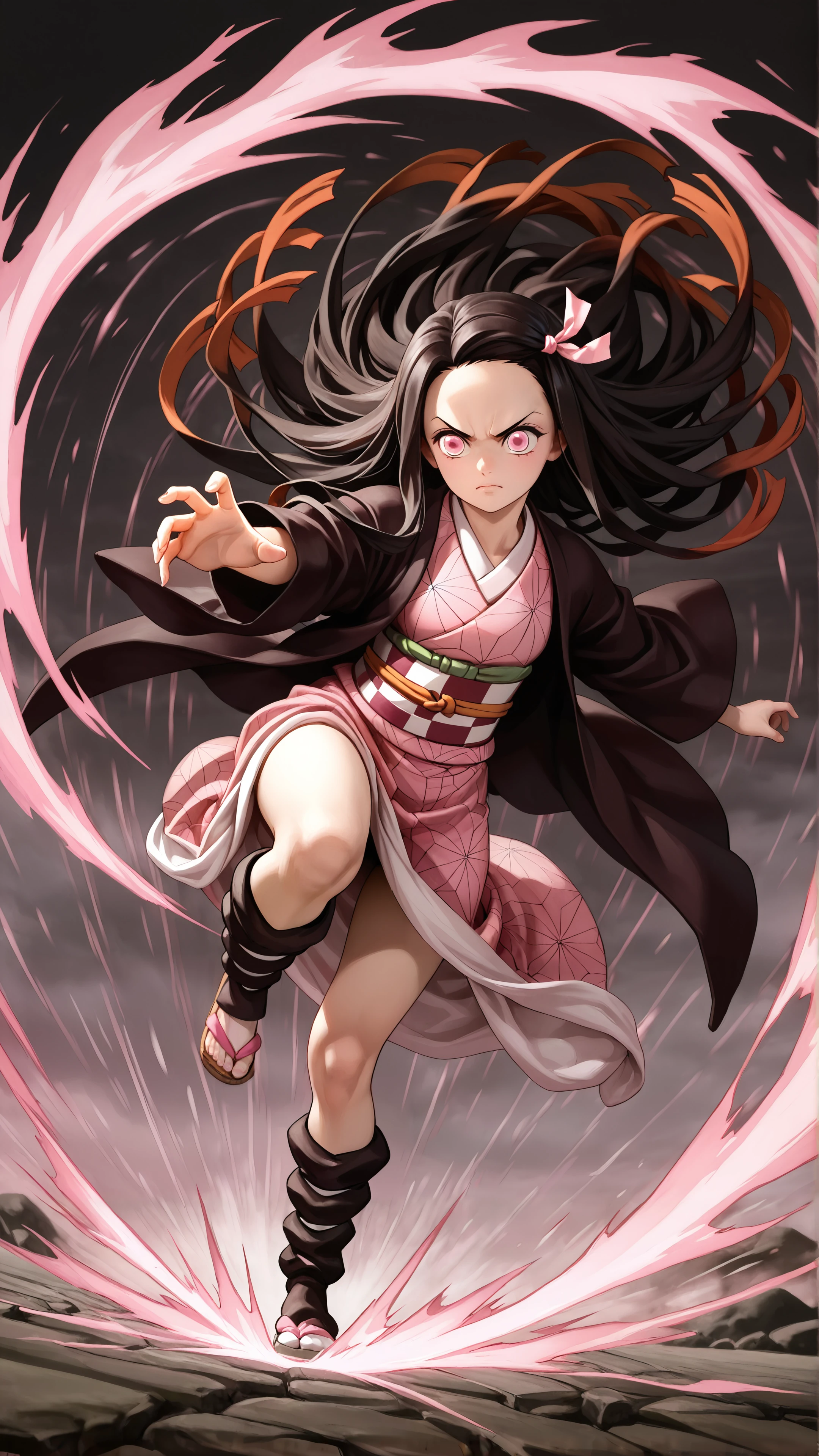 nezuko kamado action, demon slayer action wallpaper, nezuko mobile 4k