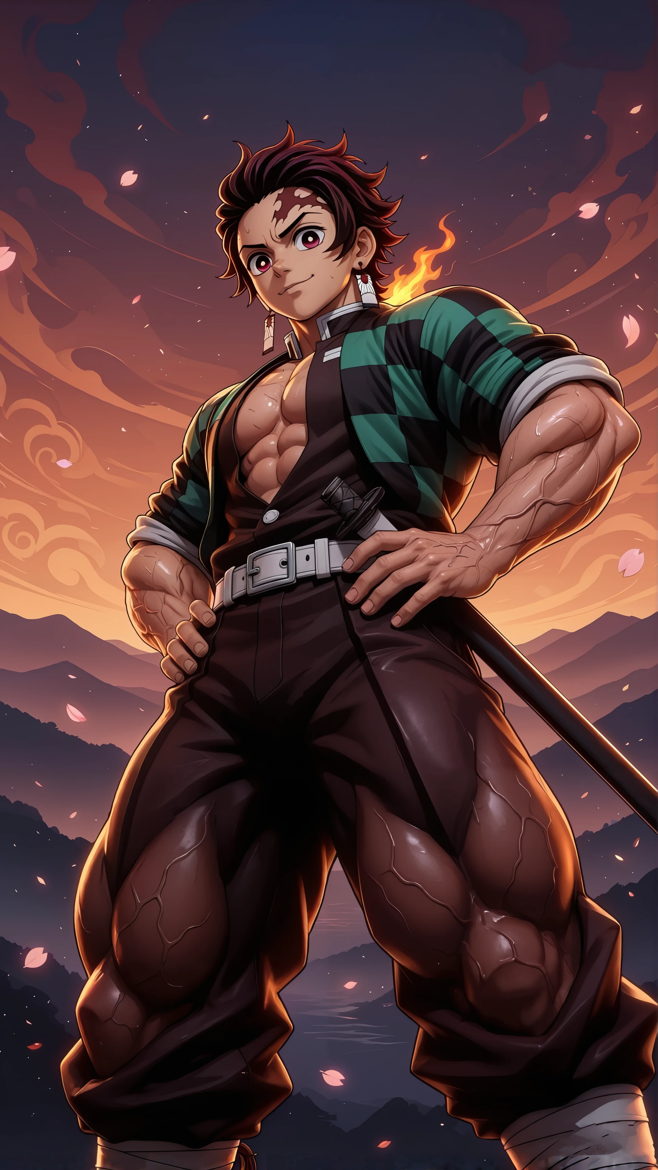 Tanjiro muscular mobile wallpaper
