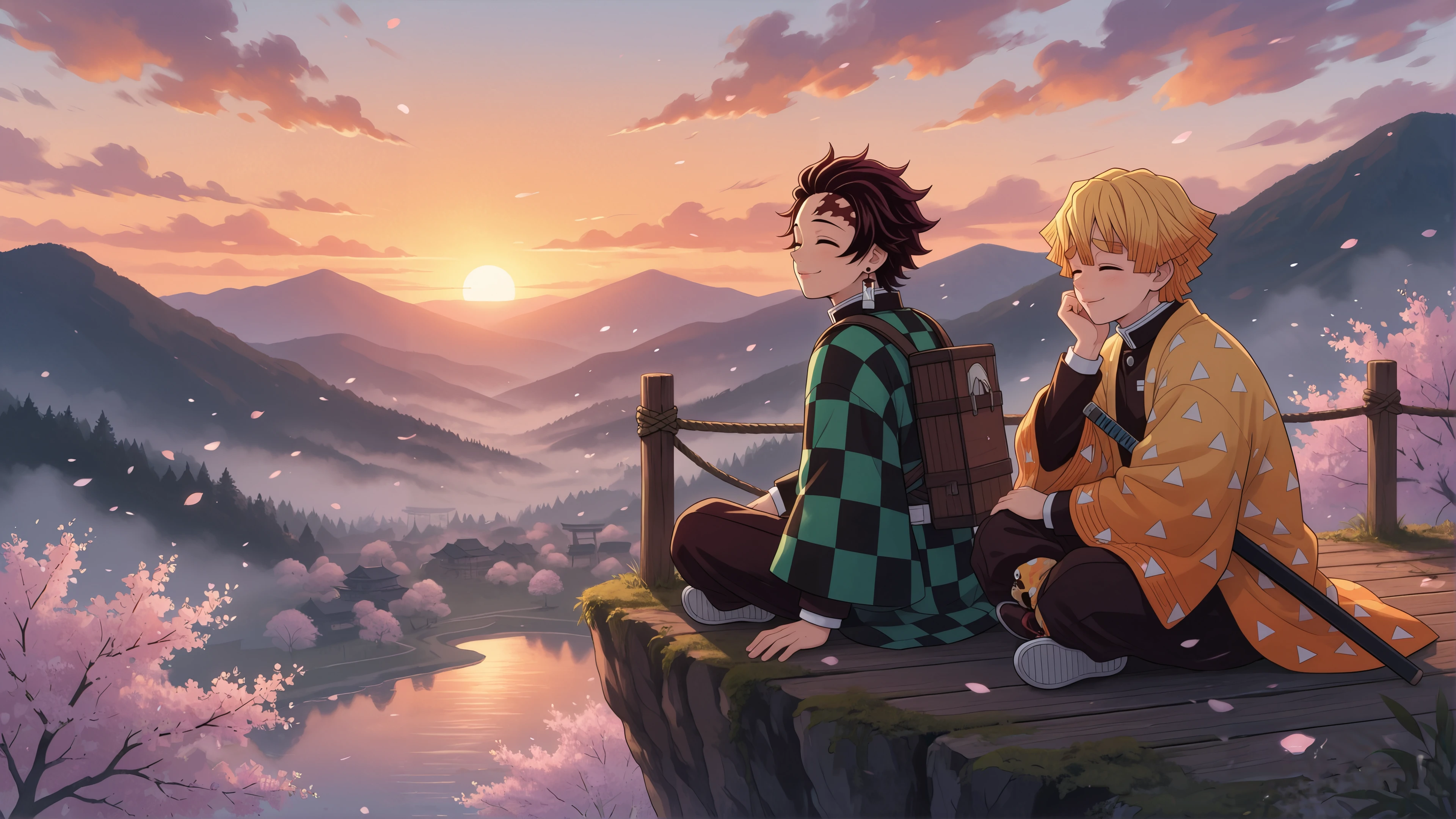 tanjiro zenitsu chill vibes desktop