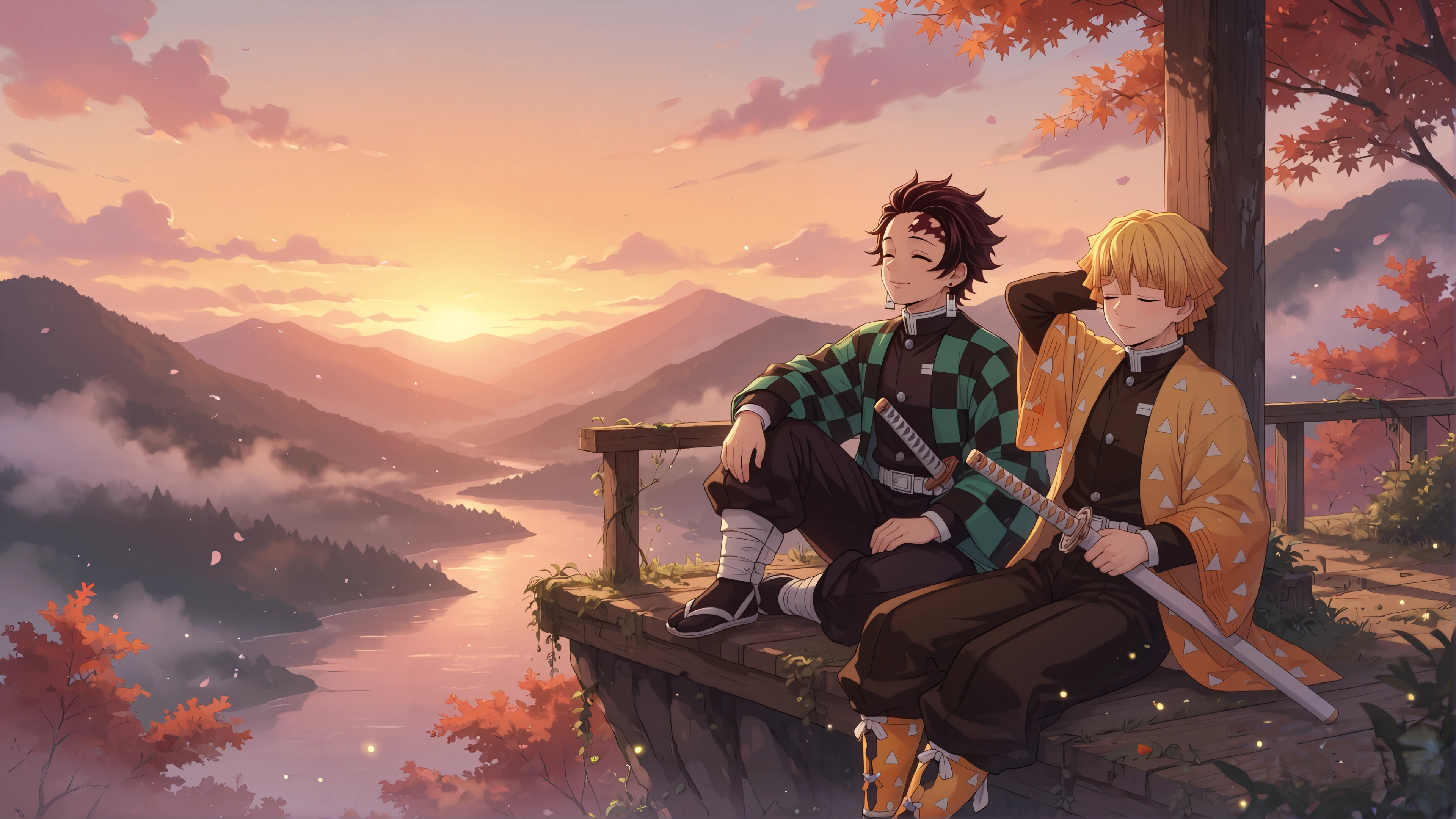 tanjiro zenitsu chill vibes desktop