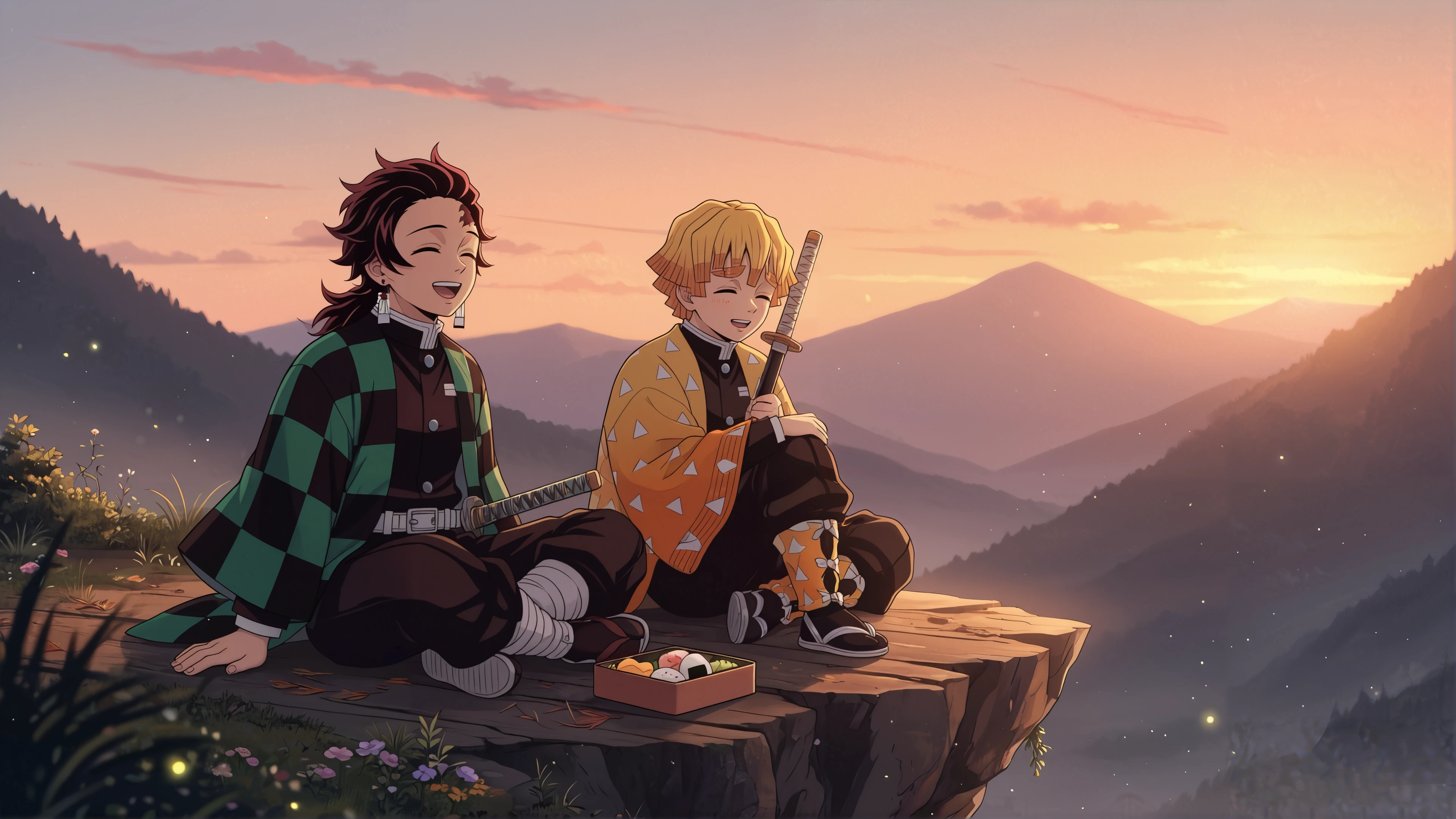 tanjiro zenitsu chill vibes desktop